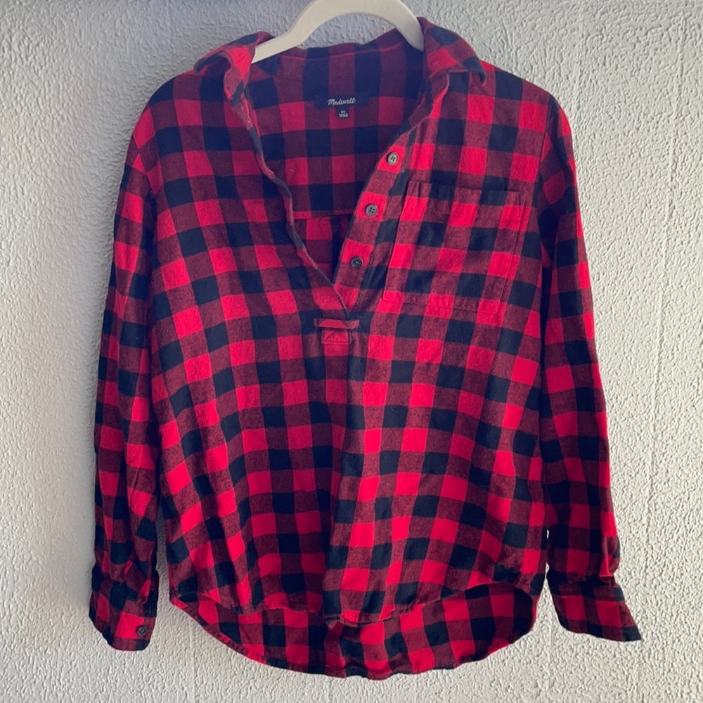 Madewell Flannel Buffalo Check Popover Shirt Sz XS